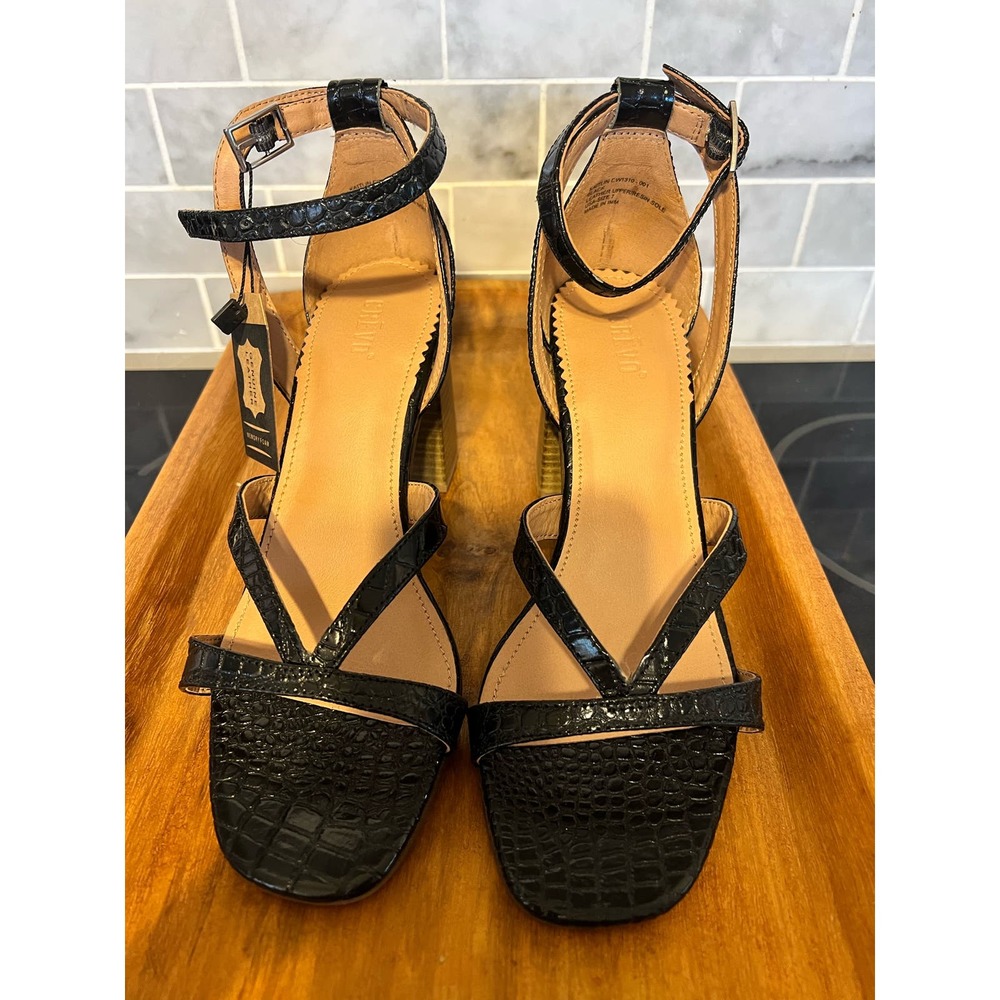 Crevo Block Heeled Black Strappy Sandals